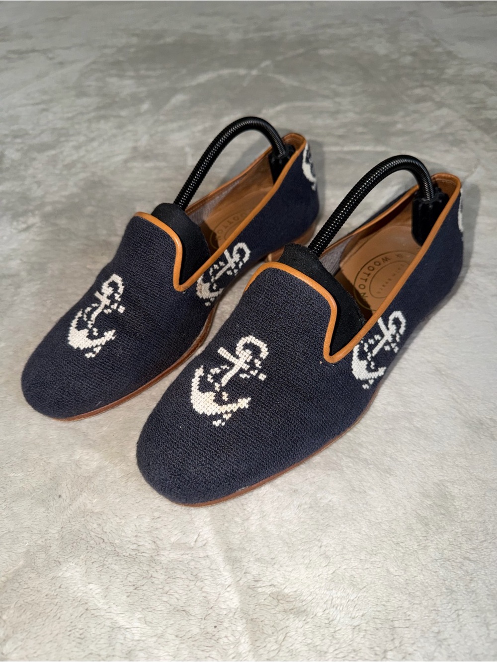 Stubbs & Wootton Navy And White Anchor Loafers Women’s 9.5